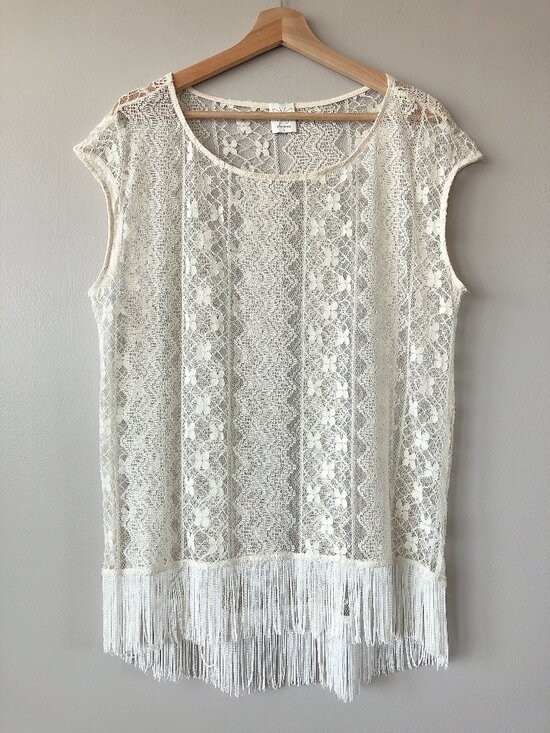 Ella Moss Tops - Ella Moss lace fringe top cream large